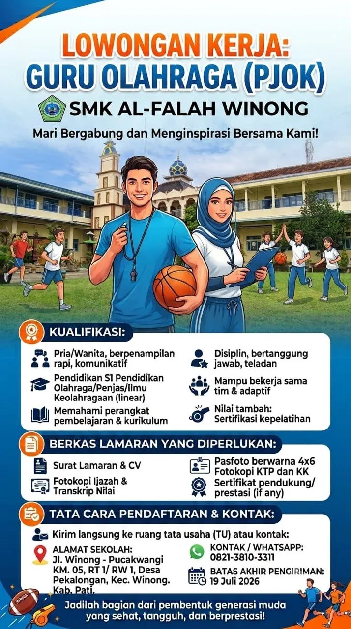Lowongan Kerja Guru Olahraga (PJOK) SMK Al-Falah Winong