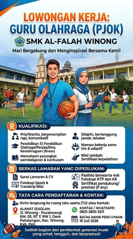 Lowongan Kerja Guru Olahraga (PJOK) SMK Al-Falah Winong